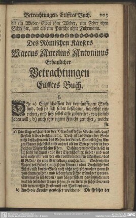 Des Römischen Käysers Marcus Aurelius Antonius Erbaulicher Betrachtungen. Eilfftes Buch
