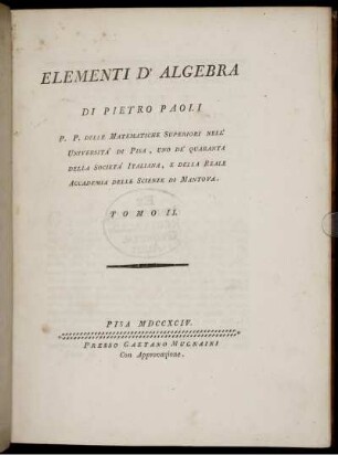 Tomo 2: Elementi d'Algebra. Tomo 2