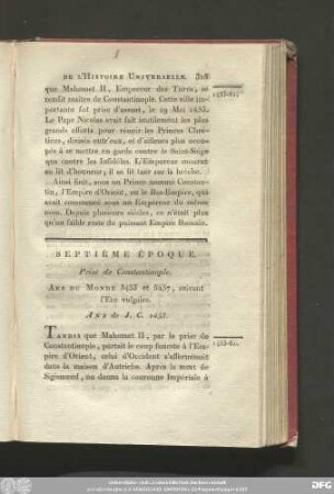 Septième Époque. Prise de Constantinople Ans Du Monde 5453 et 5457, suivant l'Ere vulgaire.