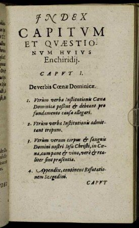 Index Capitum Et Quæstionum Huius Enchiridij.