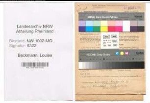 Entnazifizierung Louise Beckmann , geb. 15.07.1894 (Bueroangest.)