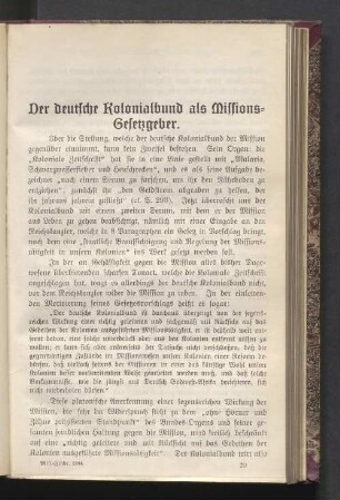 Der deutsche Kolonialbund als Missions-Gesetzgeber