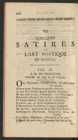 VII. Quelques Satires Et L'Art Poetique De Boileau
