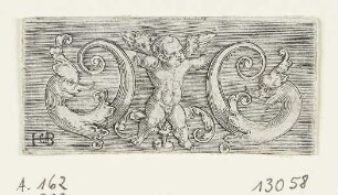 Ornamentstich mit Putto und zwei Chimären