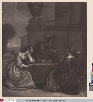 [Elegante Gesellschaft, auf einer Terasse Karten spielend; Elegant Company Playing Cards on a Terrace]