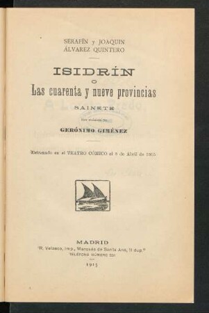 Isidrín o Las cuarenta y nueve provincias : sainete