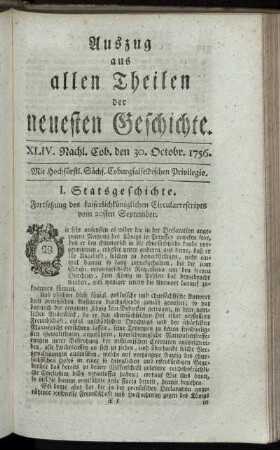 XLIV. Nachl. Cob. den 30. Octobr. 1756.