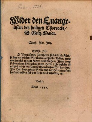 Wider den Euangelisten des heiligen Chorrocks, D. Geitz Maior