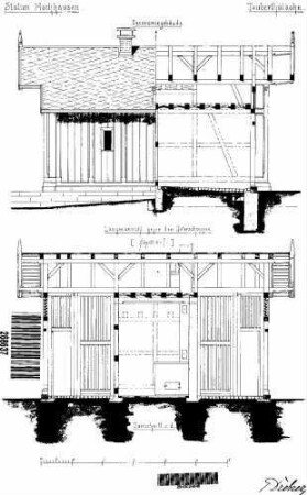 Hochhausen (Tauber): Nebengebäude Ökonomiegebäude Längsschnitt,Teilängsschnitt,Teilansicht