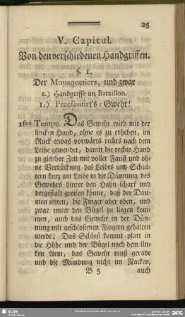 V. Capitul. Von den verschiedenen Handgriffen