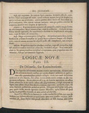 Logicae Novae Pars III. De Discursu, seu Ratiocinatione.