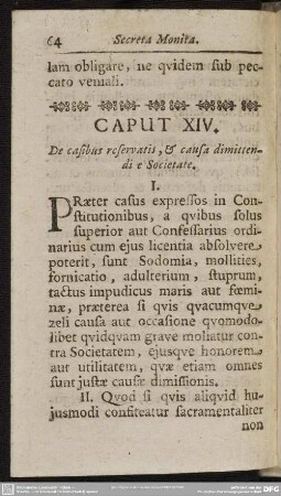 Caput XIV. De casibus reservatis, & causa dimittendi e Societate