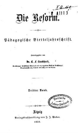 3: Die Reform : pädagogische Vierteljahrsschrift - 3.1859