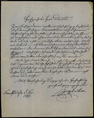 Joseph Joachim (1822-1882) und Helene Raff (1865-1942) Nachlass: Brief von Ignaz Lachner an Joseph Joachim Raff - BSB Raffiana I. Lachner, Ignaz