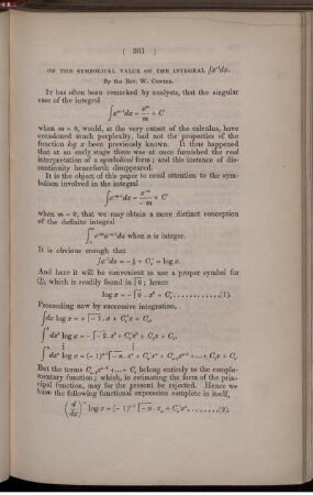 On the symbolical value of the integral ... .