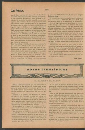 Notas científicas : El cancer y el radium