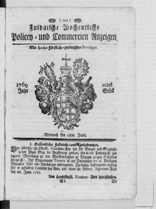 26tes Stück, Ausgabe vom 28. Junii 1769