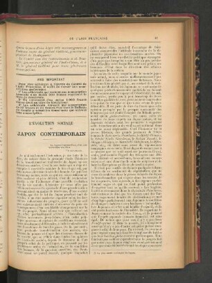 L'Évolution Sociale du Japon Contemporain.