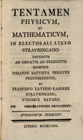 Tentamen physicum et mathematicum