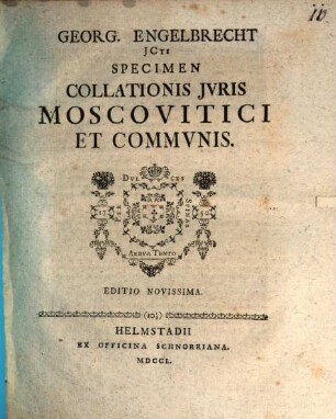 Specimen collationis iuris Moscovitici et communis