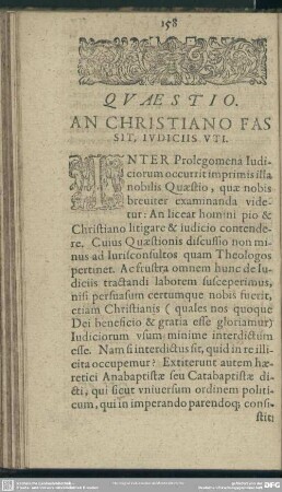 Quaestio, An Christiano fas sit Iudiciis uti