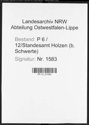 Sterberegister Standesamt Holzen bei Schwerte