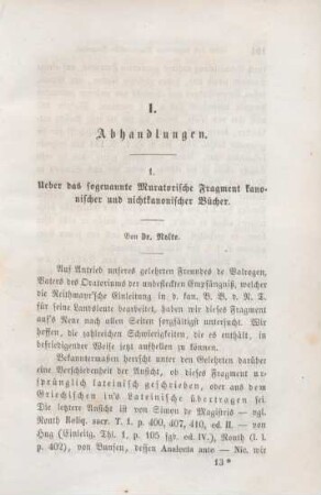 193-243 Ueber das s.g. Muratorische Fragment kanonischer und nichtkanonischer Bücher
