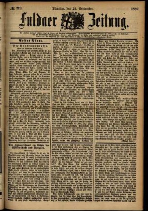 Erste Ausgabe vom Dienstag, den 24. September 1889.
