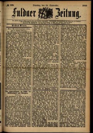 Erste Ausgabe vom Dienstag, den 24. September 1889.