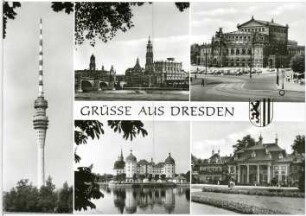 Dresden. Fernsehturm + 4 Motive (Hofkirche, Semperoper, Schloss Moritzburg, Bergschloss Pillnitz)