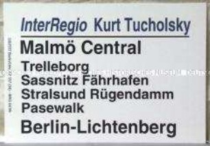 Zuglaufschild InterRegio-Zug