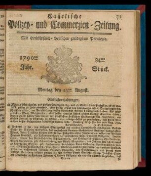 34tes Stueck, Montag den 23ten August. 1790
