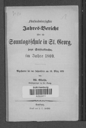 45.1869(1870): Jahres-Bericht der St. Georger Sonntagsschule (Stiftskirche) für das Jahr ...