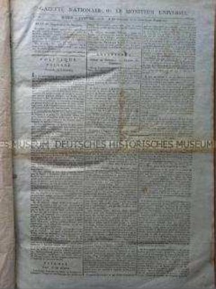 Französische Tageszeitung Gazette Nationale, Januar-Mai 1793