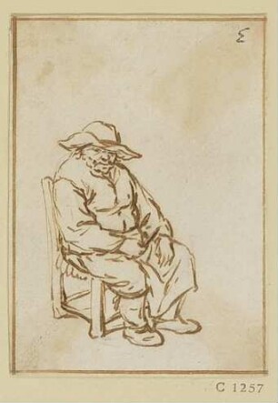 Sitzender Bauer mit Metzgerschürze