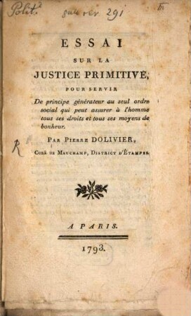 Essai sur la justice primitive