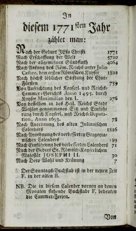 In diesem 1771sten Jahr zählet man:[...]