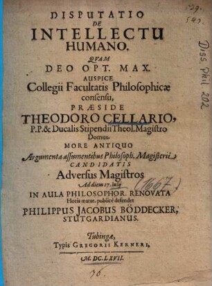 Disputatio De Intellectu Humano