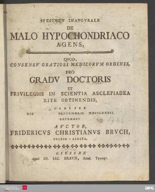 Specimen inavgvrale de malo hypochondriaco agens