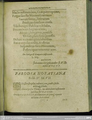 Parodia Horatiana Ex lib. IV. Od. VII.
