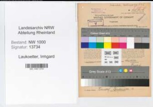 Entnazifizierung Irmgard Laukoetter, geb. 09.05.1903 (Postassistentin)