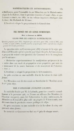 Prix Proposés Pour Les Sciens Mathématiques.