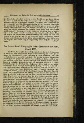 ¬Der¬ Internationale Kongreß für freies Christentum in Leiden : August 1922