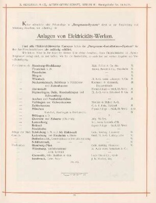 Anlagen von Elektricitäts-Werken