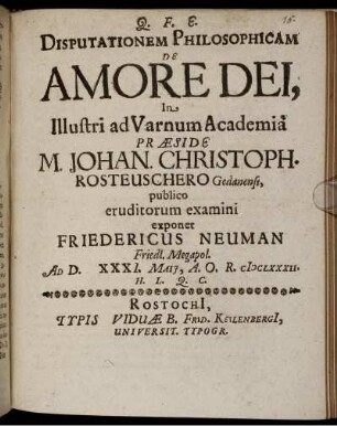Disputationem Philosophicam De Amore Dei