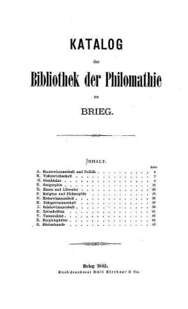 Katalog der Bibliothek der Philomathie zu Brieg