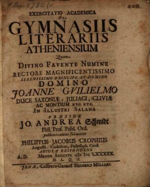 Exercitatio Academica De Gymnasiis Literariis Atheniensium