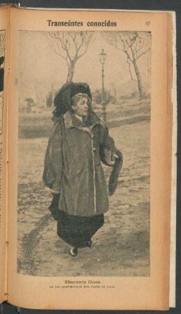 Eleonora Duse en los jardincillos del Paseo de Julio - [Retrato] : Transeúntes conocidos