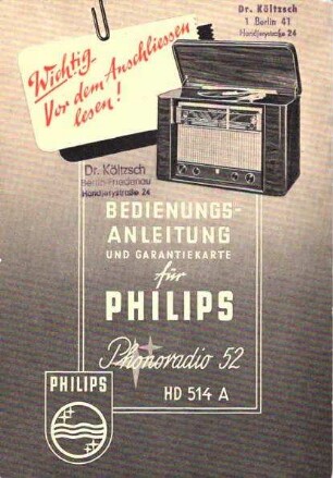 Bedienungsanleitung Philips Phonoradio 52 HD514A