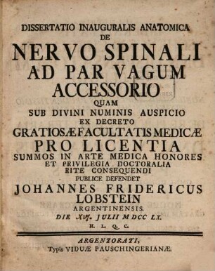 Diss. inaug. anat. de nervo spinali ad par vagum accessorio : [cum 2 tab. aen.]